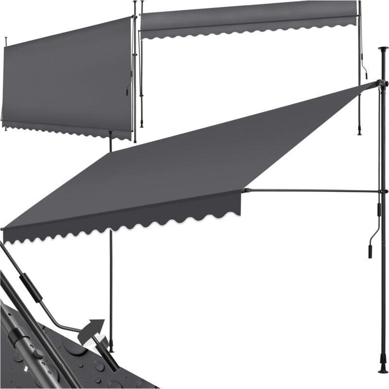 Store à pince sans perçage avec manivelle, réglable en hauteur - 400 x 180 cm, noir/gris