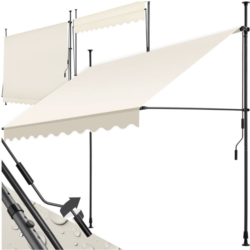 Store à pince sans perçage avec manivelle, réglable en hauteur - 250 x 180 cm, beige