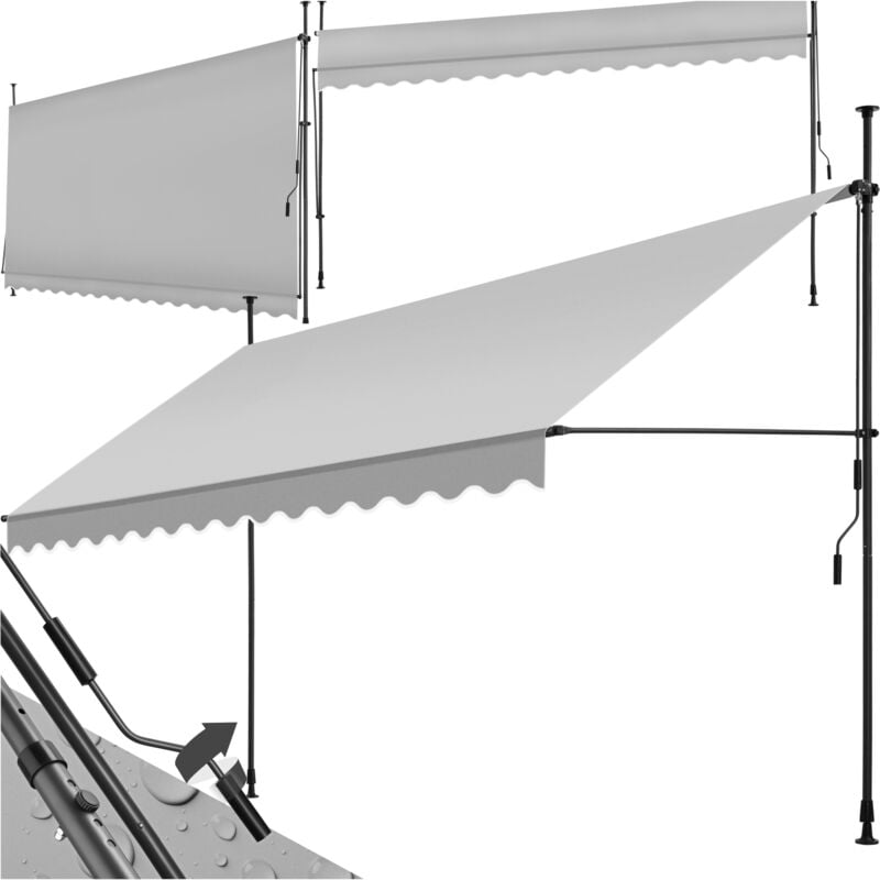 Store à pince sans perçage avec manivelle, réglable en hauteur - 400 x 180 cm, gris clair