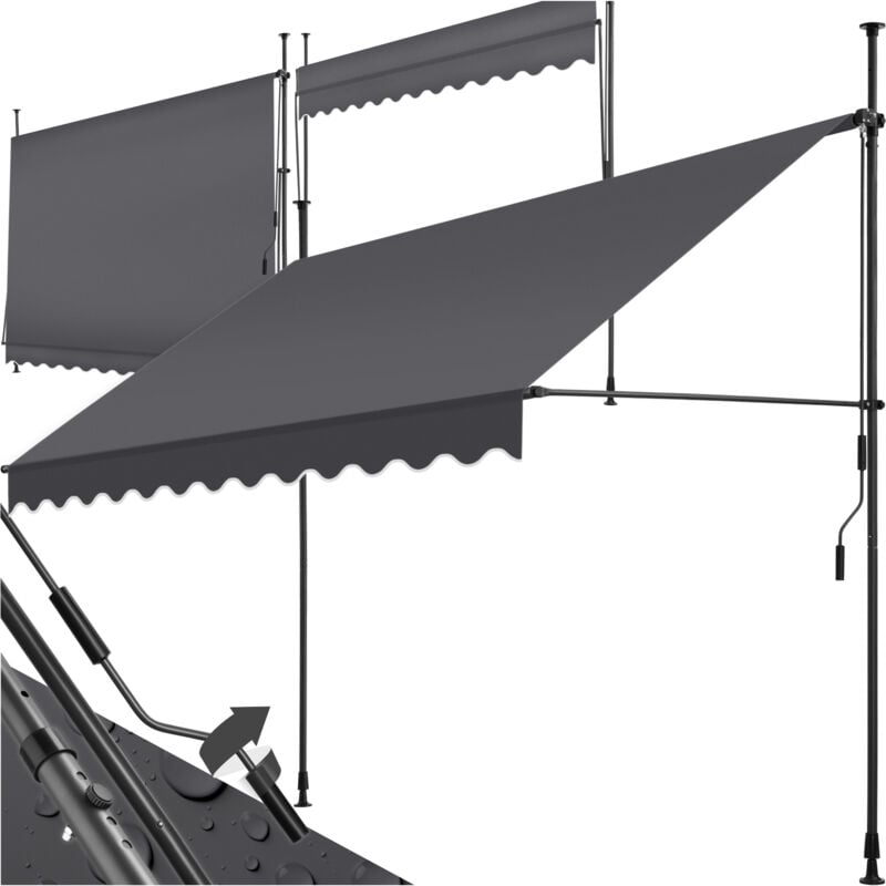 Store à pince sans perçage avec manivelle, réglable en hauteur - 300 x 180 cm, noir/gris