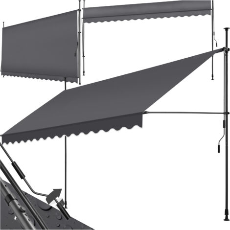 Tectake – Store banne à pince sans perçage – Manivelle réglable en hauteur – Tissu polyester imperméable – Dimensions 400 x 180 cm – Couleur noir/gris