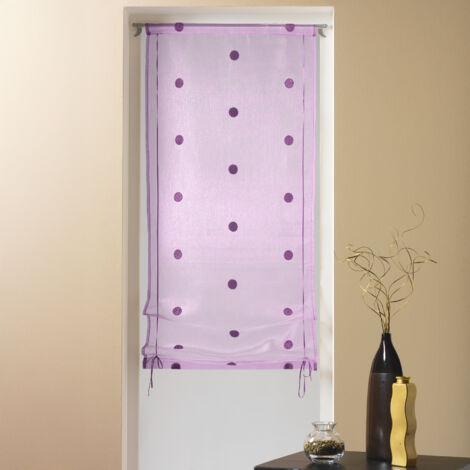 Store à remonter voilage en organza gros pois Prune 60x140 cm