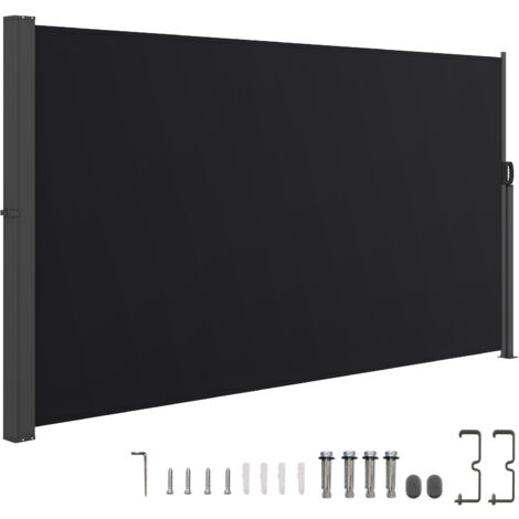 Store Auvent Manivelle Hauteur Réglable 3 x 1,6 M, Store Latéral Extérieur Rétractable avec Poigné, Écran Intimité Pliable en Aluminium, Noir