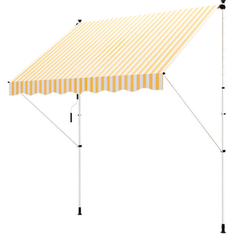 Store Auvent Manuel Rétractable 3L x 1,5l m Téléscopique sans Perçage Réglable Inclinaison Hauteur Installation Rapide Métal Alu Polyester Anti-UV Rayé Orange Blanc