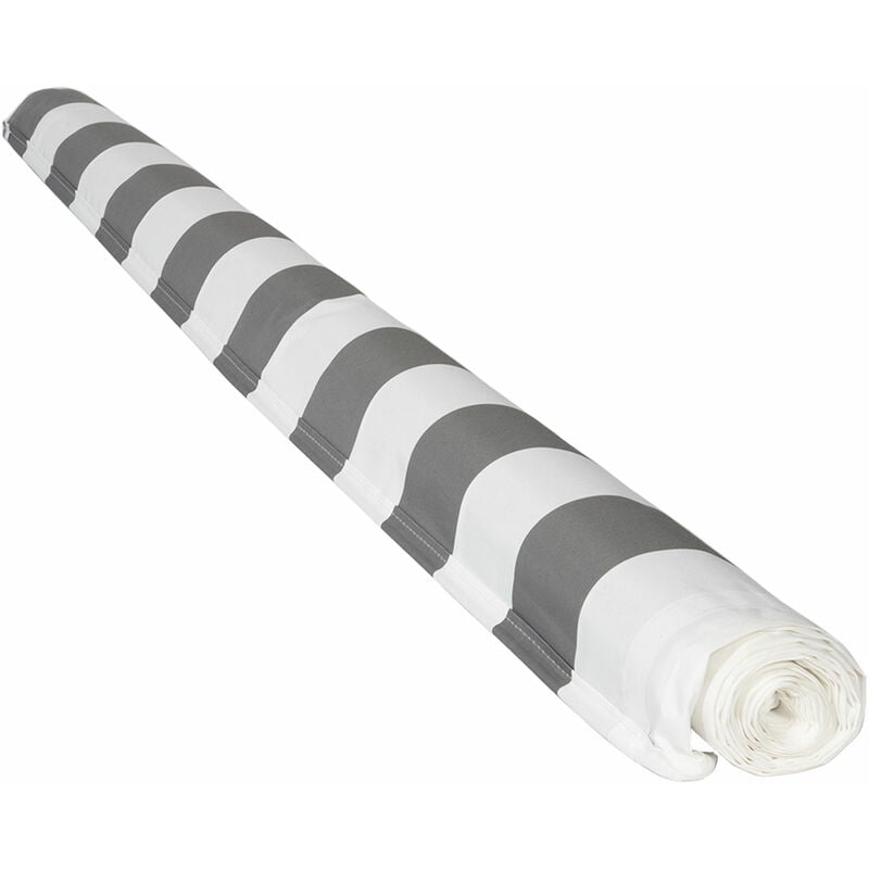 Happy Garden - Toile pour store banne saule 3,95 × 3m - Toile rayée blanche/grise