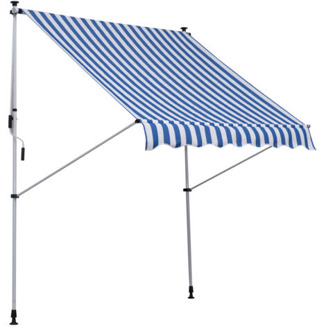 Store banne à bras articulé avec manivelle réglable en hauteur 150 cm bleu et blanc pour terrasse