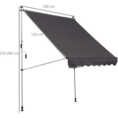 Store banne à fixation par pince avec manivelle, réglable en hauteur, à bras articulés, résistant aux salissures et aux intempéries, pour balcon, 150 cm de large, idéal pour terrasse, balcon ou vérand