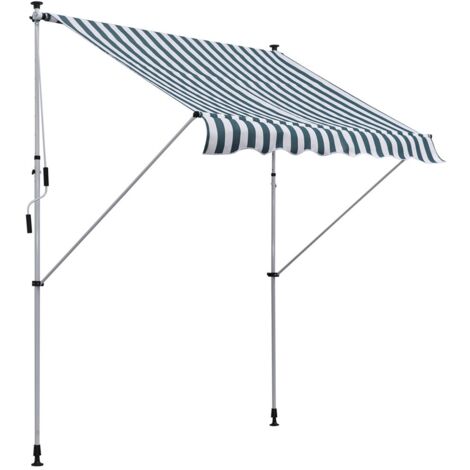 Store banne articulé pliant-Vert et blanc-Aluminium-Pour balcon-Protection solaire-Toile avec manivelle réglable 200x150x170-280cm