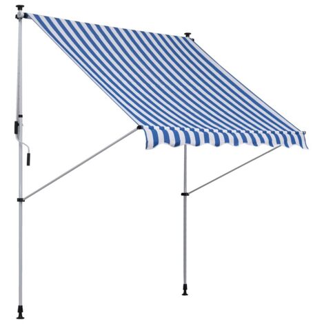 Store banne articulé-Régulation hauteur pince-Aluminium bleu/blanc-Terrasse balcon-200x150x170-280cm