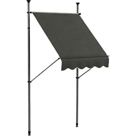 Store banne autoportant 1,5x1,2 m manuel aluminium polyester réglable hauteur inclinaison protection UV balcon extérieur gris foncé