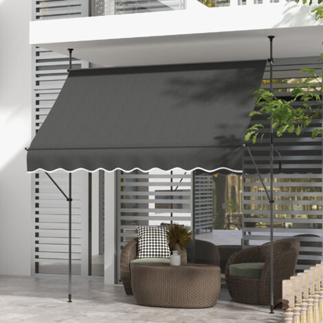 Store banne autoportant manuel rétractable 2.5 x 1.2 x 2.1-3 m inclinaison réglable métal alu polyester gris foncé