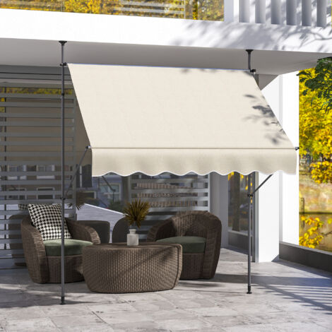 Store banne autoportant manuel rétractable 2L x 1.2l x 2.1-3H m inclinaison réglable métal alu polyester sable