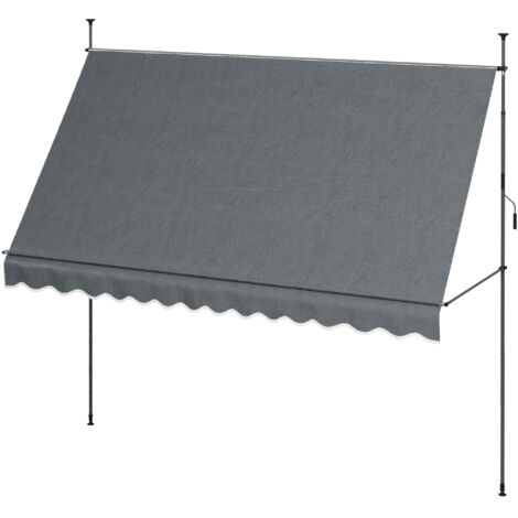 Store banne autoportante manuelle escamotable 3,5L x 1,2l x 2,1-3H m inclinaison réglable métal aluminium polyester gris anthracite