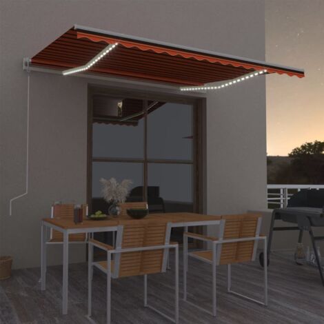 Store banne-Auvent automatique capteur de vent LED 400x300 cm Orange marron