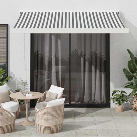 Store banne-Auvent rétractable anthracite et blanc 3,5x2,5m tissu aluminium