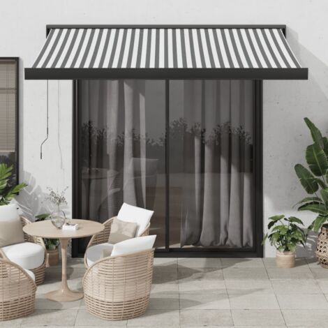 Store banne-Auvent rétractable anthracite et blanc 3,5x2,5m tissu aluminium
