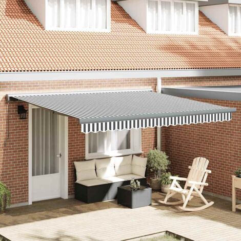 Store banne-Auvent rétractable anthracite et blanc 4x3 m tissu et aluminium