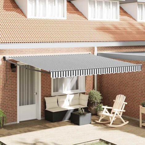Store banne-Auvent rétractable anthracite et blanc 4x3 m tissu et aluminium