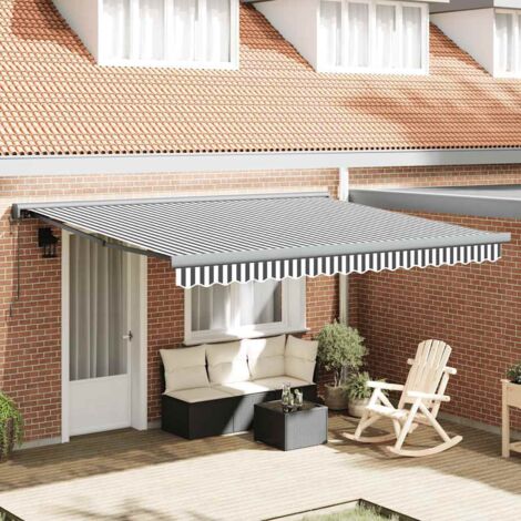 Store banne-Auvent rétractable anthracite et blanc 4x3 m tissu et aluminium