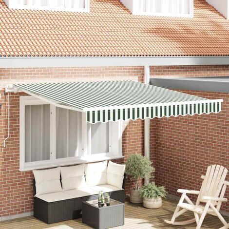 Store banne-Auvent rétractable électrique Vert et blanc 300 x 250 cm