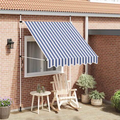 Store banne-Auvent rétractable manuel 200 cm Rayures bleues et blanches