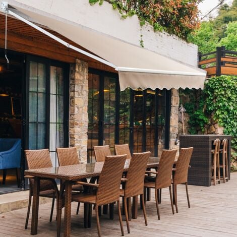 Store Banne Auvent Rétractable Manuel  245x200CM Angle Ajustable 40°-100° sans Perage pour Balcon/Jardin Beige Marron DESIGN IN