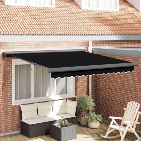 Store banne-Auvent Rétractable Noir 350 x 250 cm Tissu et Métal