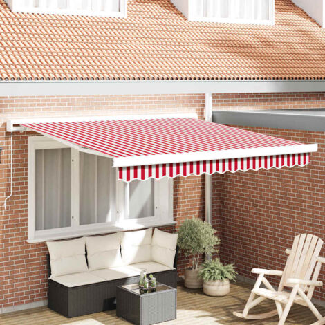 Store banne-Auvent Rétractable Rouge et Blanc 350 x 250 cm Tissu et Métal