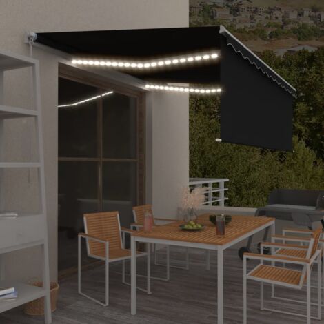 Store banne avec LED, Auvent manuel rétractable, Marquise auvent de porte 4x3 m Anthracite CON7908 DESIGN IN