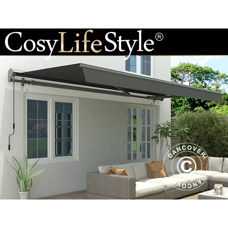 Store banne avec manivelle, 2,95x2,5m, Gris/Cadre gris