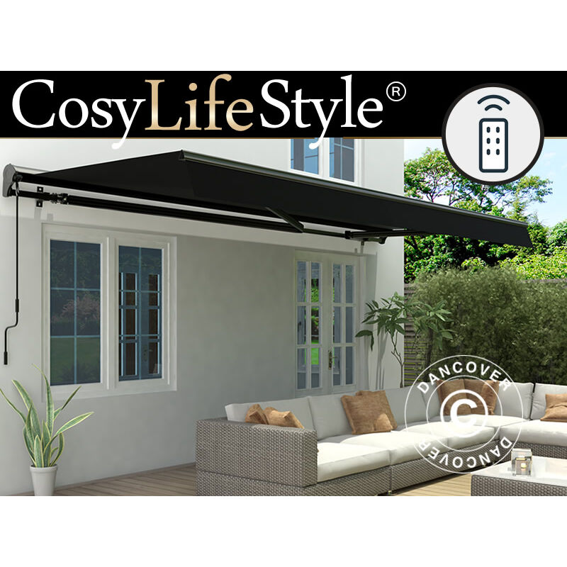 Store banne avec télécommande, 3,95x2,5m, Noir/Cadre Noir