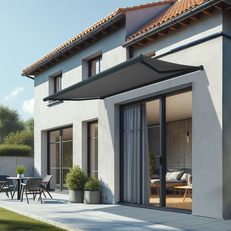 Store banne coffre intégral cinabre 3,00x2,00 m (Motorisé à Télécommande - Gris anthracite structuré RAL7016ST - Gris graphite)