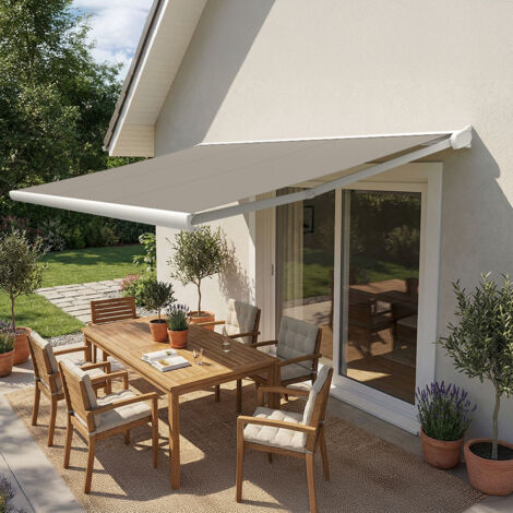 Store banne coffre intégral CINABRE 3,00x2,00 M (Manuelle - Blanc satiné RAL9010 - Taupe)