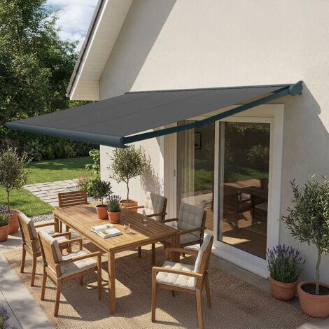 Store banne coffre intégral CINABRE (Motorisation à interrupteur - Gris anthracite RAL 7016 - Gris foncé 250g/m²)