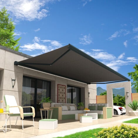 Store banne coffre intégral HEVOA 5,00x3,50 M (Motorisé Secours à Télécommande + LED - Gris anthracite structuré RAL7016ST - Gris graphite)