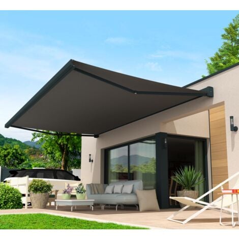 Store banne coffre intégral LEBRON 4,00x3,50 M (Motorisé Secours à Télécommande + LED - Gris anthracite structuré RAL7016ST - S126 acrylique uni gris)