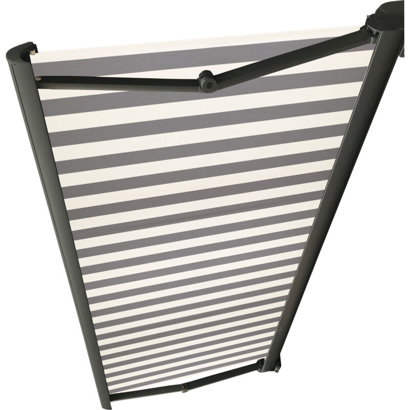 Store de terrasse coffre integral motorise ral anthracite 3,8 x 3 toile dickson® blanc-gris