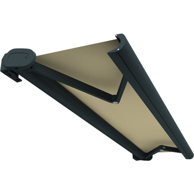 Store banne coffre intégral hevoa 4,00x3,00 m (Motorisé Secours à Télécommande - Gris anthracite structuré RAL7016ST - Écru)
