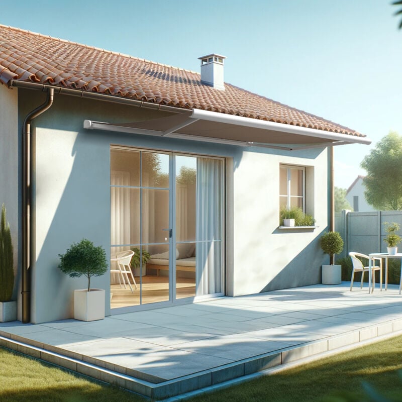 Store banne coffre intégral hevoa 4,00x3,00 m (Manuelle - Blanc satiné RAL9010 - Taupe)