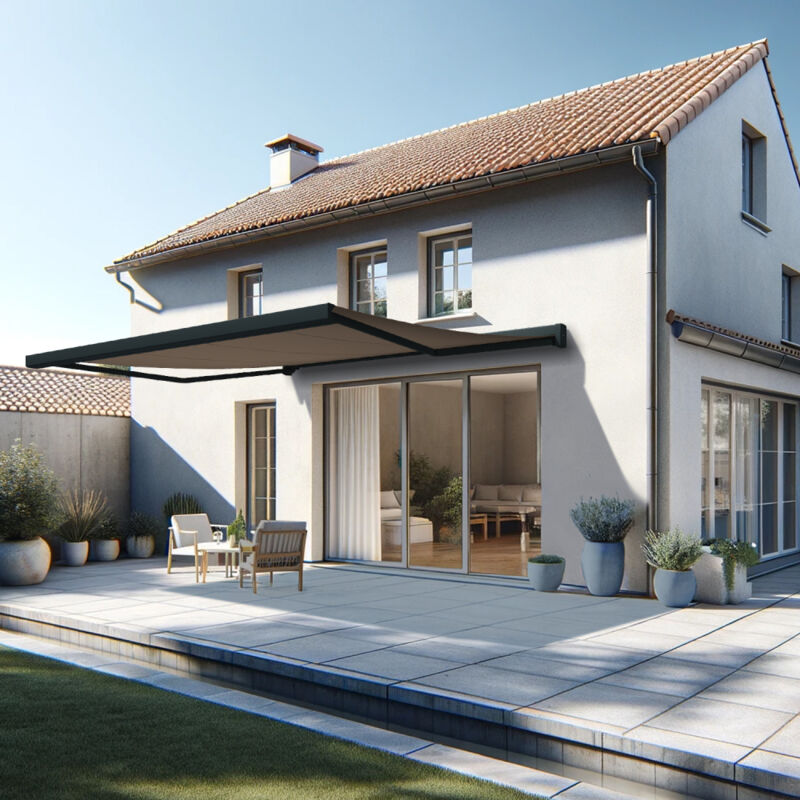 Store banne coffre intégral soa 4,10x3,50 m (Manuelle - Gris anthracite structuré RAL7016ST - Taupe)