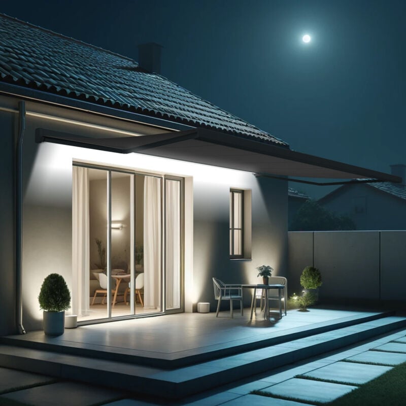 Store banne coffre intégral soa 6,00x3,50 m (Motorisé Secours à Télécommande + led - Gris anthracite structuré RAL7016ST - Gris graphite)