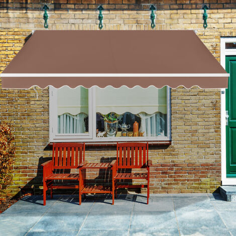 Store Banne de Balcon Rétractable 3,6x3M Tissu Résistant aux UV et à l'Eau Angle Réglable 5-35° Café