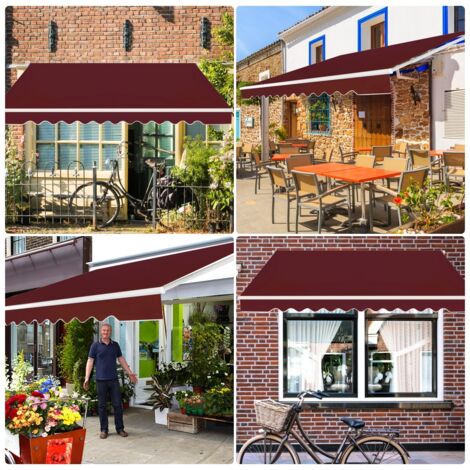 Store Banne de Balcon Rétractable 3x2,5M Tissu Résistant aux UV et à l'Eau Angle Réglable 5-35° Vin rouge