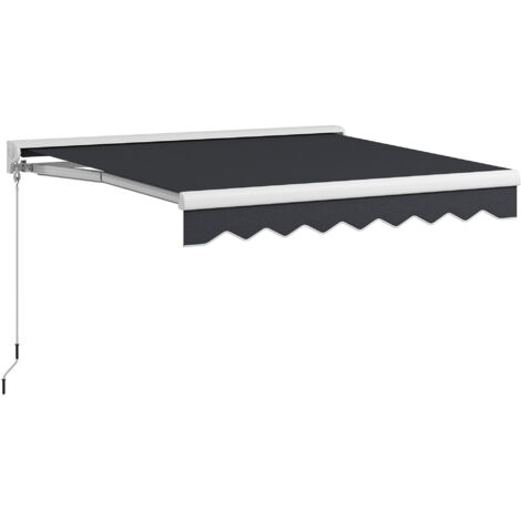 Store banne électrique à bras articulés 2,5 x 2 m avec manivelle et télécommande, fixation murale, en aluminium gris.