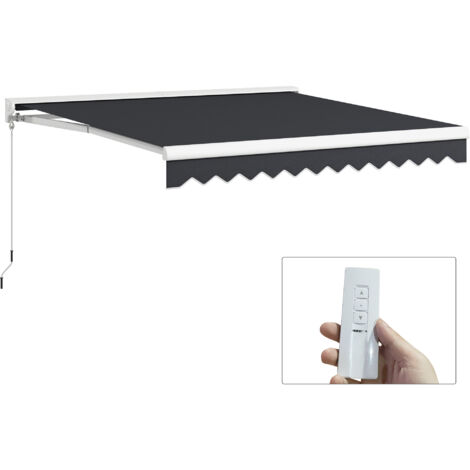 Store banne électrique manuel rétractable 295x250cm, télécommande alu polyester gris