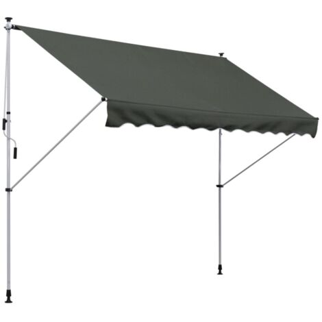 Store Banne Extérieur Autoportant 300 x 150 cm - Toile Résistante avec Manivelle - Aluminium Gris pour Terrasse & Jardin