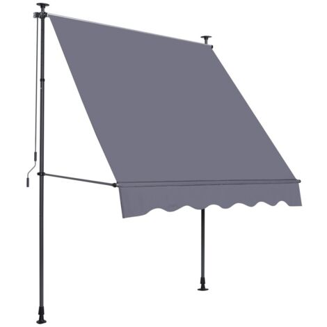 Store banne gris 200x120cm, fixation sans perçage, bras articulés, manivelle, protection UV pour balcon extérieur