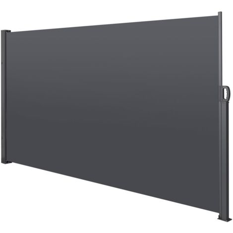 Store banne latéral extensible gris 300x160cm, imperméable brise-vue coupe-vent, protection solaire extérieur