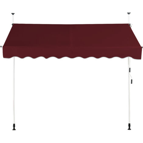 Store Banne Manuel Hauteur Réglable 250 x 200-300CM, Auvent Rétractable 250CM en Aluminium et Tissu Oxford Anti UV, pour Fenêtre, Rouge