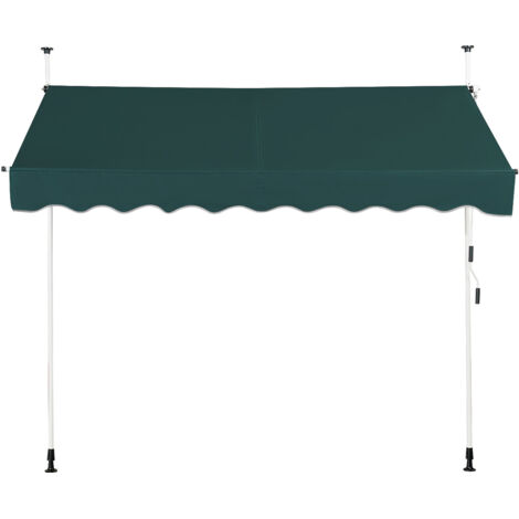 Store Banne Manuel Hauteur Réglable 250 x 200-300CM, Auvent Rétractable 250CM en Aluminium et Tissu Oxford Anti UV, pour Fenêtre, Vert